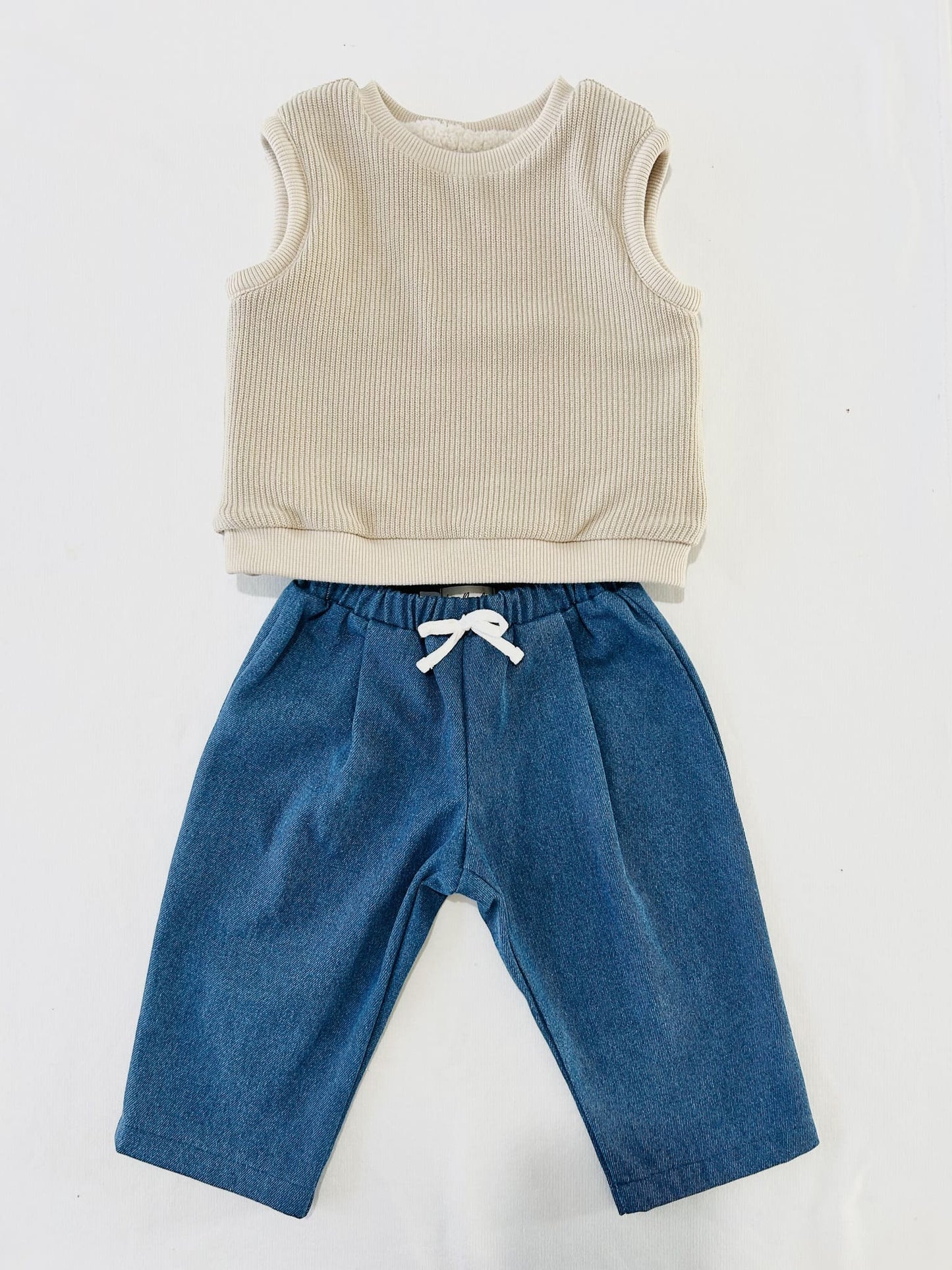 ensemble jean pull sans manches oeko tex bébé mixte