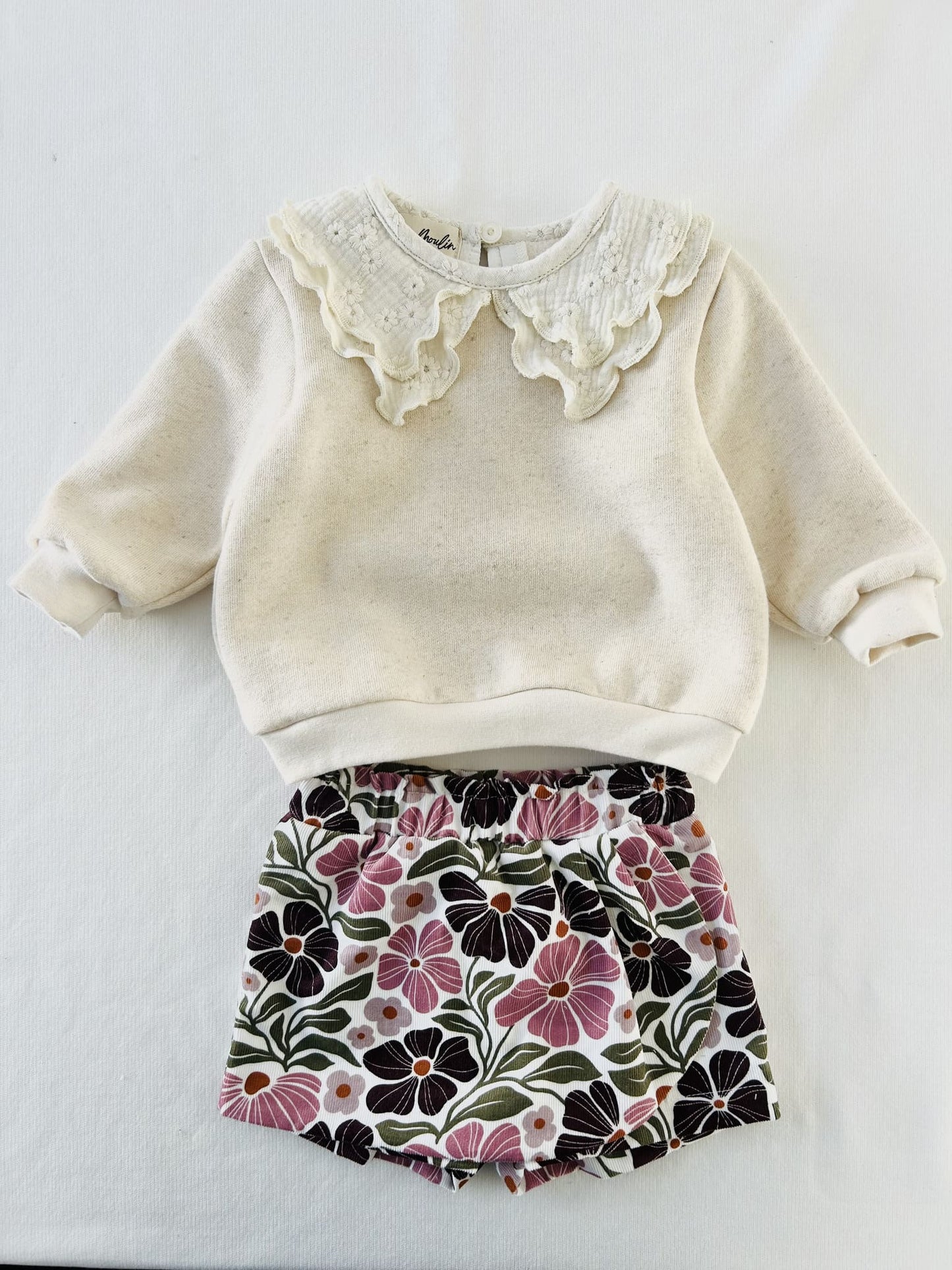 Ensemble sweat col brodé jupe culotte short jupe velours bébé fille