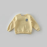 Sweat bébé jaune pâle molletonné broderie brique de lait - Fait main en France modèle Arthur