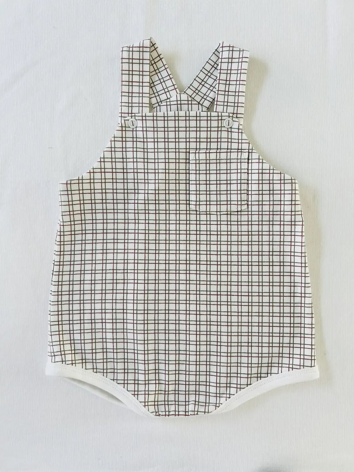 Barboteuse bébé en jersey stretch à carreaux - Modèle Oscar fait main.