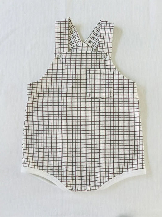 Barboteuse bébé en jersey stretch à carreaux - Modèle Oscar fait main.