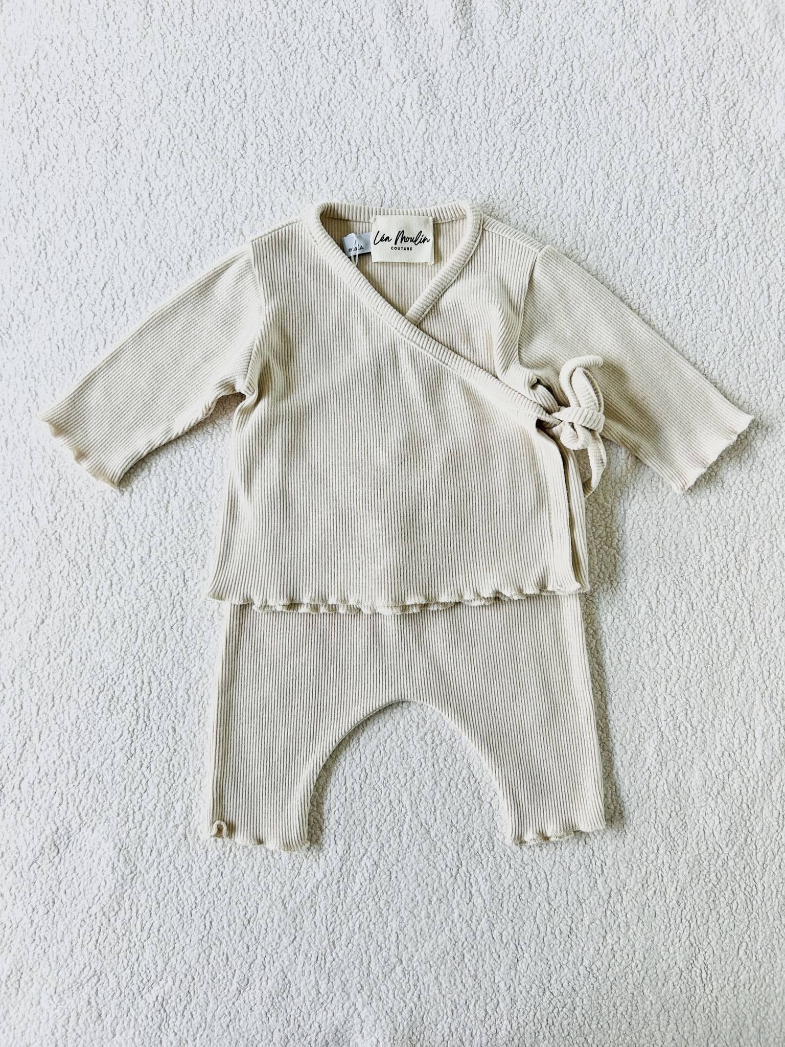 ensemble cache coeur brassière bébé naissance oeko tex côtelé bio beige