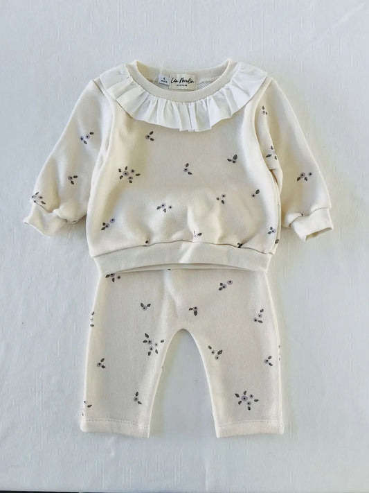 Ensemble bébé fille col Arlequin imprimé fleurs pigments naturels - Modèle Colette.