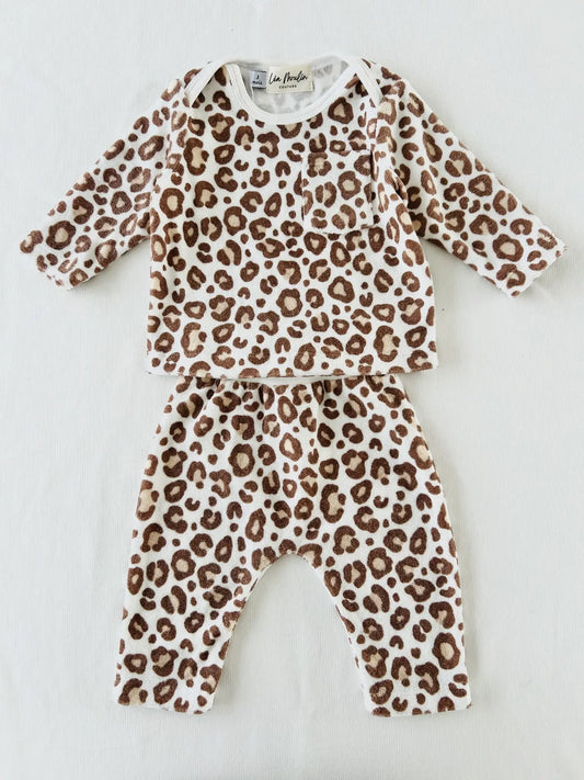 Ensemble bébé TAO en tissu éponge léopard création française