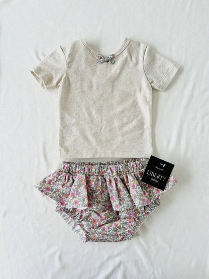 Ensemble fille été t-shirt lin et bloomer Liberty modèle Ninon - Fait main France.