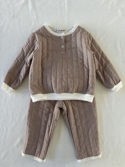 Ensemble bébé matelassé rayé cacao et écru - Fait main en France modèle Lucien.