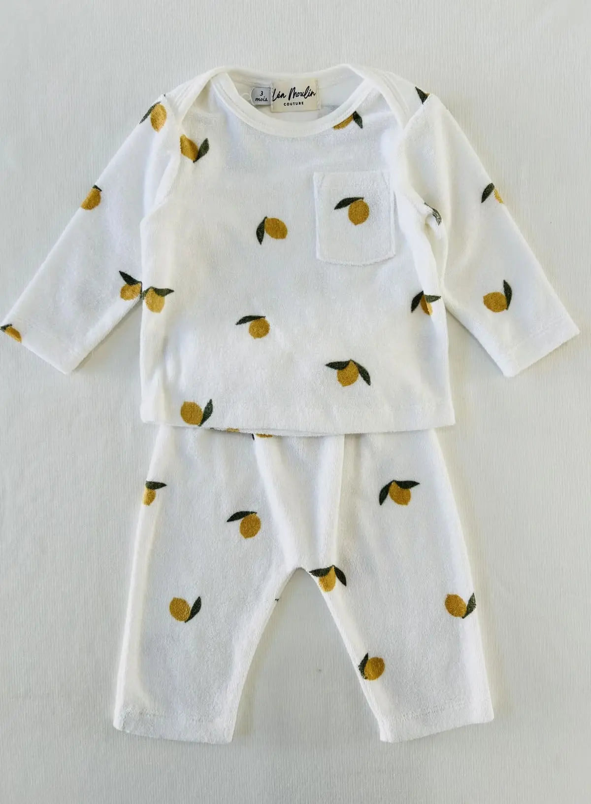 Ensemble bébé éponge modèle Milo motifs citrons
