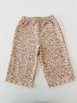 Pantalon large gaufré fleuri rose pour bébé fille, taille élastique, marque Léa Moulin Couture