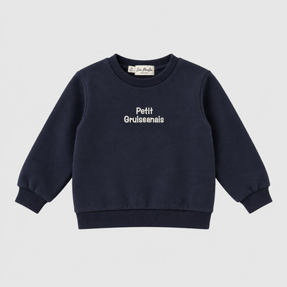Sweat bébé garçon bleu marine brodé Petit Gruissanais, manches longues en coton doux - Léa Moulin Couture