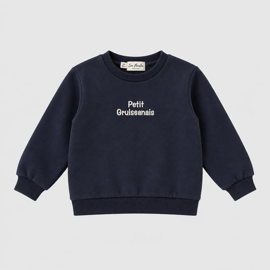 Sweat bébé garçon bleu marine brodé Petit Gruissanais, manches longues en coton doux - Léa Moulin Couture