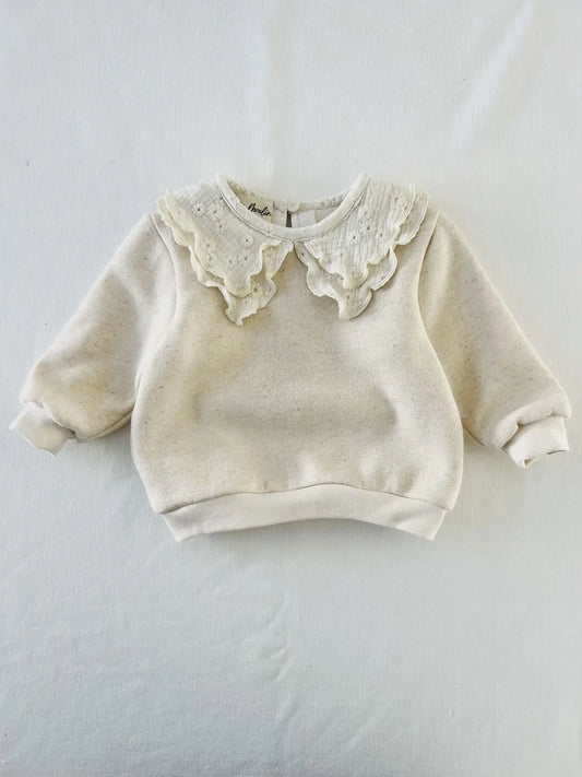 Sweat bébé modèle Alma en molleton lin et coton écru