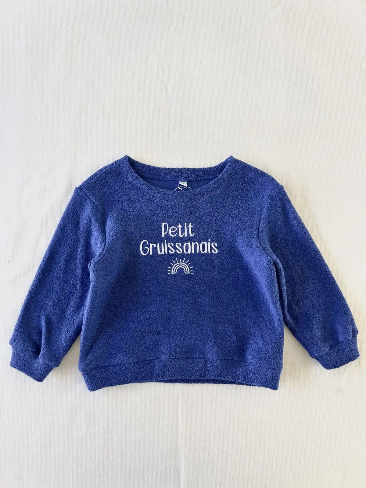 Sweat bébé en éponge bleu roi - Fait main en France modèle Petit Gruissanais