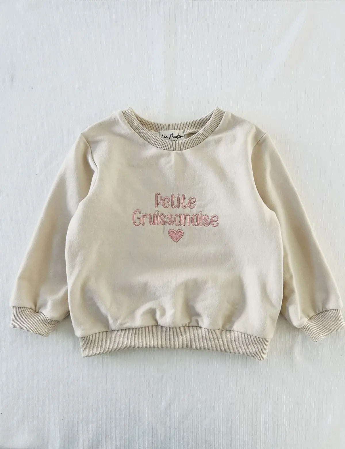 Sweat bébé fille beige intérieur polaire doux - Fait main en France modèle Petite Gruissanaise