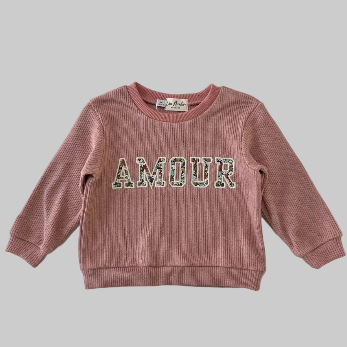 sweat Amour en tissu Liberty fleuri du pull bébé vieux rose